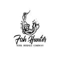 Fish hunter design logo vector.