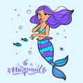 Cartoon mermaid with little fishes illustration Royalty Free Stock Photo