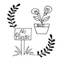 No plastic. Doodle is zero waste. Ecostyle. Vector illustration of a set of icons. Go to green. Recycling, reuse. Royalty Free Stock Photo