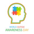 Autism Awareness Day. Multicolored puzzle profile of a boy Royalty Free Stock Photo