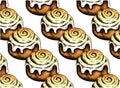 Sketch drawing pattern with brown cinnamon rolls isolated on white background. Pastry, bakery, cafe wallpaper. Sweet food Royalty Free Stock Photo