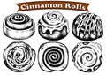 Sketch hand drawn black cinnamon rolls isolated on white background. Line art cinnabon roll Royalty Free Stock Photo
