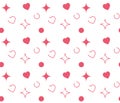 Seamless pattern with hearts, circles, stars.