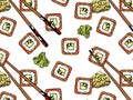 Vector illustration pattern of sketch hand drawn sushi for restaurant, cafe, shop. Japanese Royalty Free Stock Photo