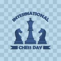 Vector graphic illustration, international chess day concept on blue background. suitable for greeting cards, posters, pictures, b