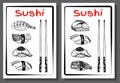 Vector illustration of sketch hand drawn set of sushi menu for restaurant, cafe, shop. Japanese Royalty Free Stock Photo