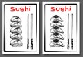 Vector illustration of sketch hand drawn set of sushi menu for restaurant, cafe, shop. Japanese, Chinese, Korean, asian food Royalty Free Stock Photo