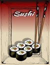 Vector illustration of sketch hand drawn poster of roll sushi menu for restaurant, cafe, shop Royalty Free Stock Photo