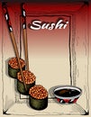 Vector illustration of sketch hand drawn poster of roll sushi menu for restaurant, cafe, shop. Japanese Royalty Free Stock Photo