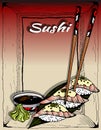 Vector illustration of sketch hand drawn poster of roll sushi menu for restaurant, cafe, shop Royalty Free Stock Photo