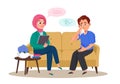 Psychologist young Muslim woman and unhappy man patient in therapy session Royalty Free Stock Photo