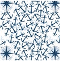 Beautiful seamless vector background with a pattern and an anchor. Ideal for wallpapers, web page backgrounds, surface textures, t Royalty Free Stock Photo