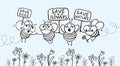 Save the bees - funny bees drawing. Illustration with cute cartoon bees and signboards.