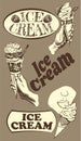 Vector illustration of sketch hand drawn retro logo ice cream shop in vintage engraving style.