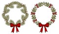 Vector illustration of sketch hand drawn set of Christmas wreath isolated on white background. Royalty Free Stock Photo