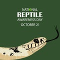 Vector flat illustration to commemorate international reptile day, with snake cartoon. Perfect for banners, backgrounds or posters