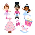Cute children dressing in ballerina and Christmas Nutcracker collection set