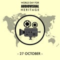 Vector illustration of classic vintage Camcorder old film camera icon. world day for audio visual heritage, which is important o