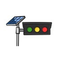 Traffic light and solar cell panel in drawing style isolated . Royalty Free Stock Photo