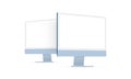 Computer Monitors Blue Mockups With Perspective Side View