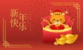 Cute tiger celebrate Chinese New Year with red money bag