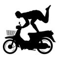 Thai motorcycle racing boy with strange position riding silhouette vector