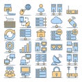 Filled outline icons for networking and communication.