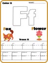 Kindergarten Tracing Letters Worksheets ,Letter F Trace and Color Royalty Free Stock Photo