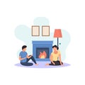 Couple Sitting In Front Of Fireplace Concept