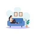 Sad depressed young woman sitting on couch Concept