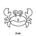 Crab children book illustration, trace and coloring vector world wild animal Royalty Free Stock Photo