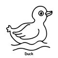 Duck children book illustration, trace and coloring vector world wild animal Royalty Free Stock Photo