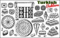 Sketch drawing set of Turkish baklava isolated on white background.