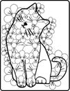 Cute Kitten kitty in flowers coloring page painting sheet for kids and adults Royalty Free Stock Photo