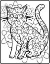 Cute Kitten kitty in flowers coloring page painting sheet for kids and adults Royalty Free Stock Photo