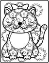 Cute Kitten kitty in flowers coloring page painting sheet for kids and adults Royalty Free Stock Photo