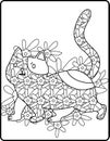 Cute Kitten kitty in flowers coloring page painting sheet for kids and adults Royalty Free Stock Photo