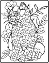 Cute Kitten kitty in flowers with a bow coloring page painting sheet for kids and adults Royalty Free Stock Photo