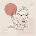 Arabic Hijab Woman. Modern Abstract Fashion Face Muslim Girl perfect for Social Media Templates, Wall Art, Posters. Vector Illustr