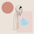 Arabic Hijab Woman. Modern Abstract Fashion Face Muslim Girl perfect for Social Media Templates, Wall Art, Posters. Vector Illustr