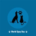 Silhouette of Dog, Cat and paws. World Spay Day design concept, suitable for social media post templates, posters, greeting cards, Royalty Free Stock Photo