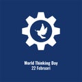 Icon, Gear and Pigeon symbol isolated on blue background. World Thinking Day design concept, suitable for social media post templ