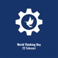 Icon, Gear and Pigeon symbol isolated on blue background. World Thinking Day design concept, suitable for social media post templ Royalty Free Stock Photo