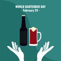 MobileWorld Bartender Day. February 24. Holiday concept. Template for background, banner, card, poster with text inscription. Vect Royalty Free Stock Photo