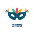 Fat Tuesday or `Mardi Gras` is on the Tuesday before Ash Wednesday and at the start of Lent. vector illustration