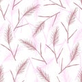 Simple calm gentle floral vector seamless pattern. Pink twigs of pampas grass on a white background. For prints of fabric, textile