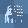 Stretching People, Bottle and Barbell Icons. National Athletic Training Month poster design concept. Vector Illustration Royalty Free Stock Photo