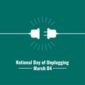 National Day of Unplugging, Design Poster or Banner, Free Electrical Plugs Vector isolated on green background. Simple vector illu