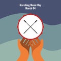 Drum icon, Drumsticks and a pair of Hands, Marching Music Day design concept, suitable for social media post templates, posters, g