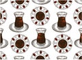 Sketch drawing pattern of traditional Turkish hot black tea in glass cup isolated on transparent background. Royalty Free Stock Photo